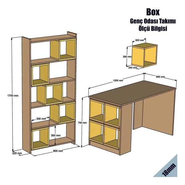 Variant Mobilya Box Çalışma Masası Ve Kitaplık Takımı - Ceviz / Krem - Krem Rengi - Görsel 5