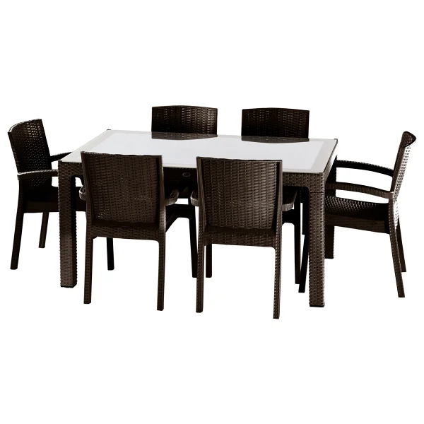 Violet Rattan Masa Takımı 90x150 Camlı Masa 6 Kişilik Rattan Sandalye Seti Bahçe Balkon Teras Takımı - Antrasit - Görsel 5