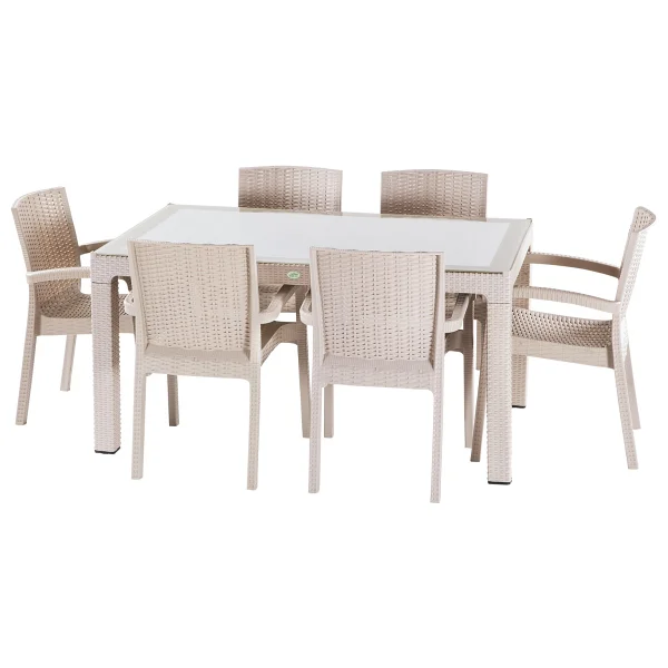 Violet Rattan Masa Takımı 90x150 Camlı Masa 6 Kişilik Rattan Sandalye Seti Bahçe Balkon Teras Takımı - Antrasit - Görsel 3