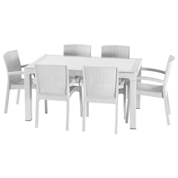 Violet Rattan Masa Takımı 90x150 Camlı Masa 6 Kişilik Rattan Sandalye Seti Bahçe Balkon Teras Takımı - Antrasit - Görsel 6