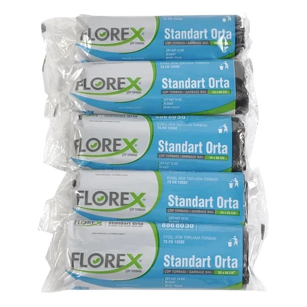 Florex Floppy Büzgülü Orta Çöp Torbası 55 X 60 Cm 24 Paket - Görsel 2