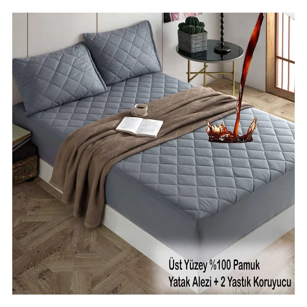 Formeya Pamukkale Alez Set Pembe % 100 Pamuk Kapitone Sıvı Geçirmez Alez Ve Yastık Koruyucu Set - 90 X 200 Cm - Görsel 6