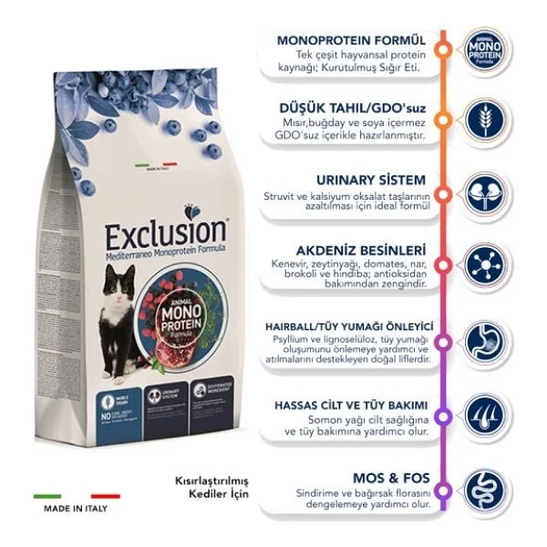 Exclusion Düşük Tahıllı Monoprotein Kısırlaştırılmış Sığır Etli 12 Kg Yetişkin Kedi Maması - Görsel 2