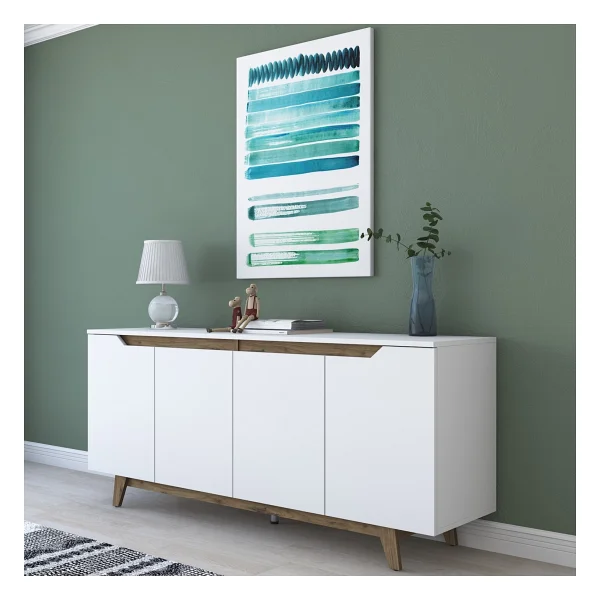 Rani Gd102 Modern Ayaklı Konsol Beyaz - Minyatür Ceviz - 78 X 45 X 180 - Görsel 7