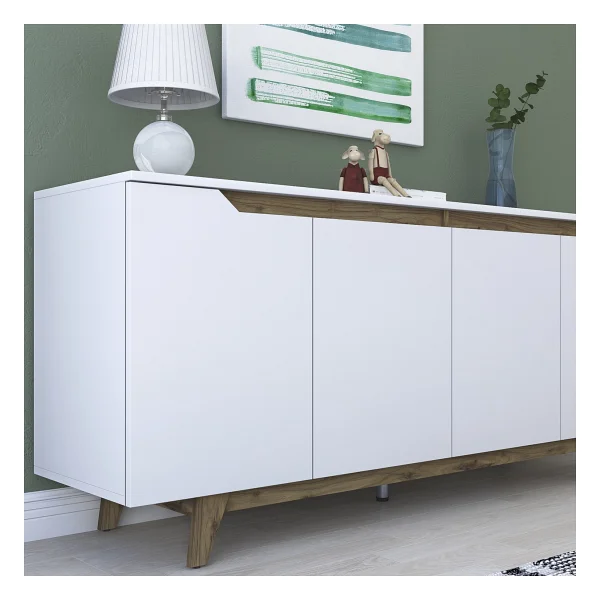 Rani Gd102 Modern Ayaklı Konsol Beyaz - Minyatür Ceviz - 78 X 45 X 180 - Görsel 4