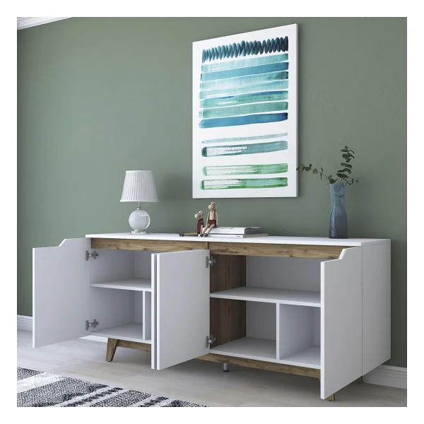Rani Gd102 Modern Ayaklı Konsol Beyaz - Minyatür Ceviz - 78 X 45 X 180 - Görsel 5