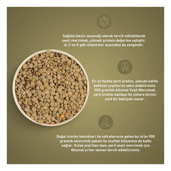 Altunsa Yerli Yeşil Mercimek 900 Gr - Görsel 2
