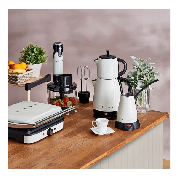 Sinbo 4 Lü Elektrikli Çeyiz Seti Krem Renkli Mutfak Aletleri Tost Makinesi Blender Çaycı - Görsel 3