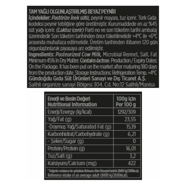 Gündoğdu Klasik İnek Beyaz Peynir 650gr 6'lı - 3,9 Kg - Görsel 3