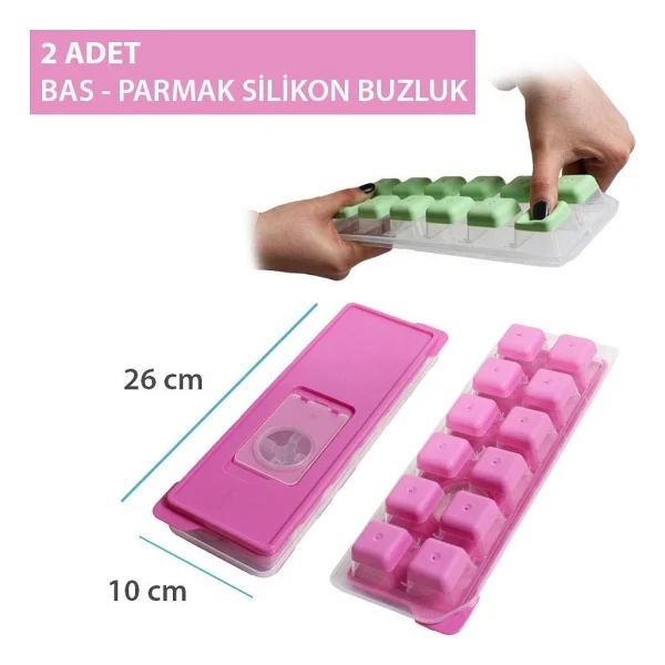 Gondol Yapışmaz Silikon Bas Çıkar Buzluk Küp Şekilli Buz Kalıbı Pembe Renk 2 Adet - Görsel 2