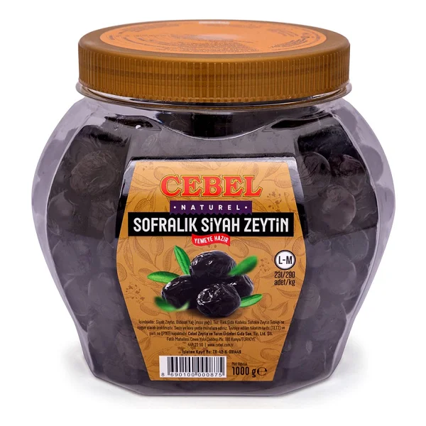 Cebel Sofralık Siyah Zeytin L-M 231-290 Kalibre 1000 Gr Pet Doğal Ve Katkısız Lezzet - 1 Kg - Görsel 2