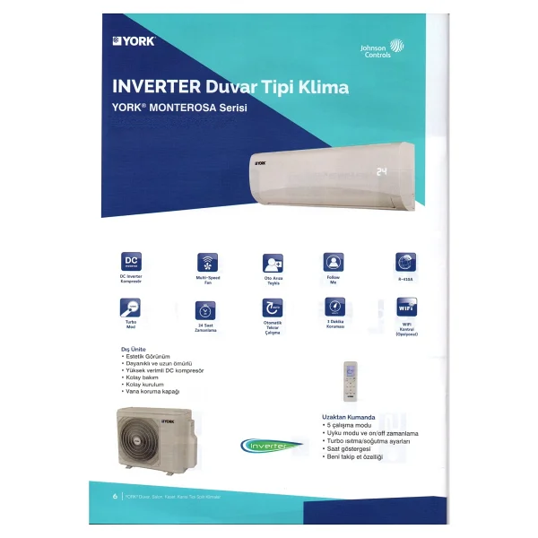 York Monterosa Yhke24ze-Mmorx A++ 24000 Btu Inverter Duvar Tipi Klima - Görsel 3