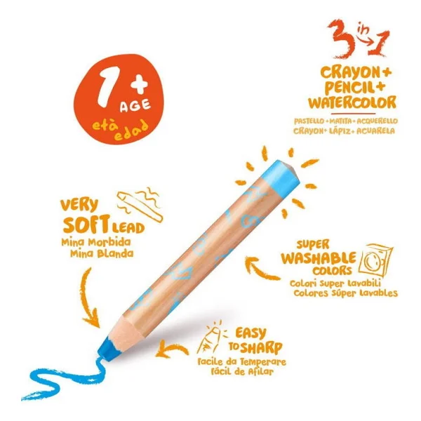Carioca Baby 3 İn 1 Ahşap Gövdeli 10'lu Jumbo Kuru Boya Seti - Görsel 4