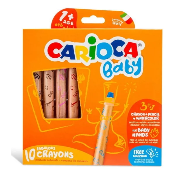 Carioca Baby 3 İn 1 Ahşap Gövdeli 10'lu Jumbo Kuru Boya Seti - Görsel 5