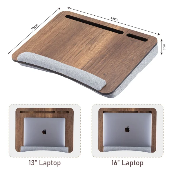 Vigo Wood Minderli Laptop Sehpası 13" Ve 15.6" Taşınabilir Notebook, Tablet Ve Telefon Bölmeli Masa - Y: 8cm D: 33cm G: 43cm - Meşe - Görsel 2