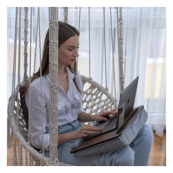 Vigo Wood Minderli Laptop Sehpası 13" Ve 15.6" Taşınabilir Notebook, Tablet Ve Telefon Bölmeli Masa - Y: 8cm D: 33cm G: 43cm - Meşe - Görsel 3