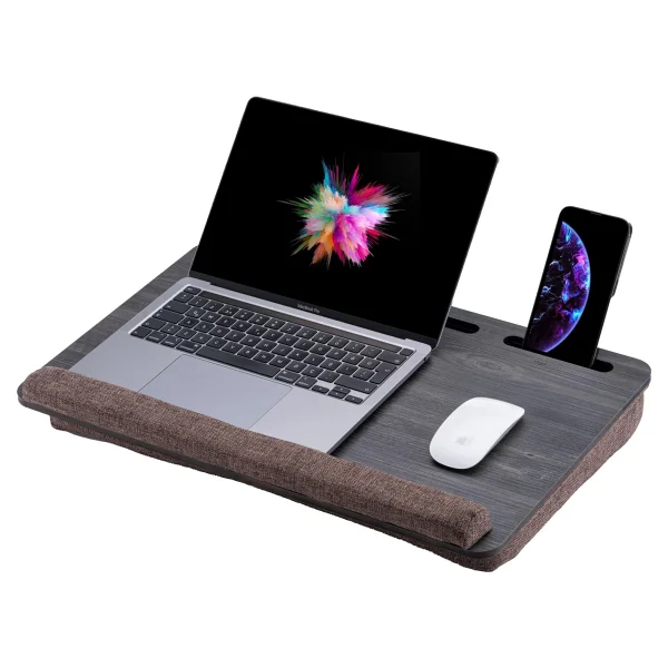 Vigo Wood Minderli Laptop Sehpası 15.6" Ve 17.3" Taşınabilir Notebook, Tablet Ve Telefon Bölmeli Masa - Y: 8 Cm D: 35 Cm G: 54 Cm - Gri - Görsel 5
