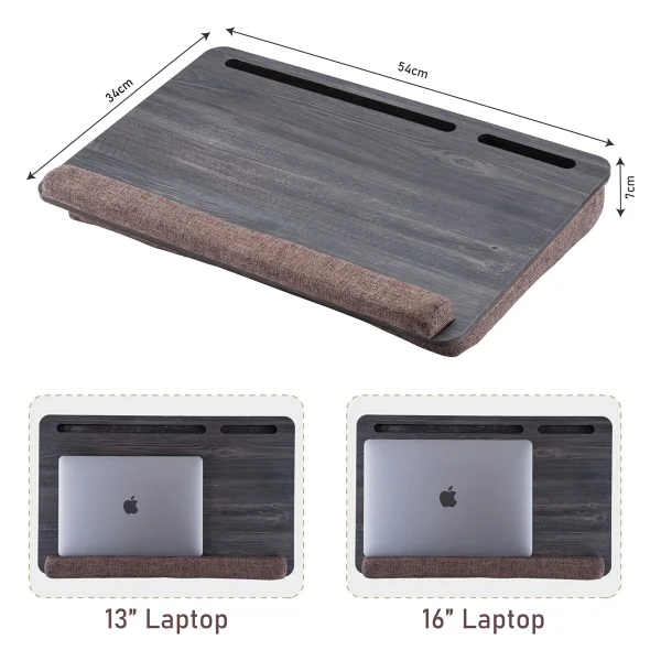 Vigo Wood Minderli Laptop Sehpası 15.6" Ve 17.3" Taşınabilir Notebook, Tablet Ve Telefon Bölmeli Masa - Y: 8 Cm D: 35 Cm G: 54 Cm - Gri - Görsel 2
