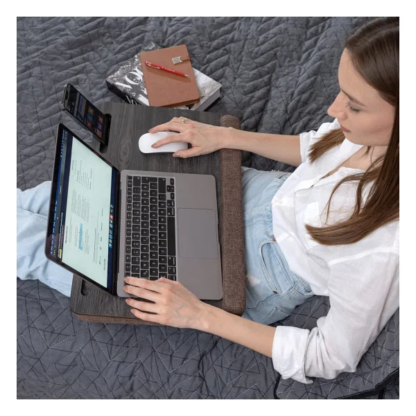 Vigo Wood Minderli Laptop Sehpası 15.6" Ve 17.3" Taşınabilir Notebook, Tablet Ve Telefon Bölmeli Masa - Y: 8 Cm D: 35 Cm G: 54 Cm - Gri - Görsel 4