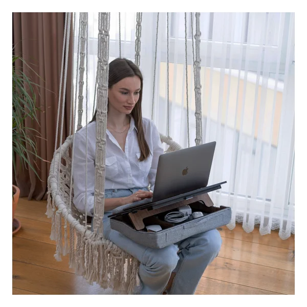 Vigo Wood Minderli Eğim Ayarlanabilir Laptop Sehpası 13" Ve 15.6" Taşınabilir Notebook Tablet Ve Telefon Bölmeli Masa - Görsel 3