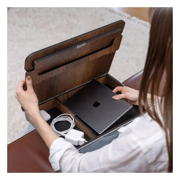 Vigo Wood Minderli Eğim Ayarlanabilir Laptop Sehpası 13" Ve 15.6" Taşınabilir Notebook Tablet Ve Telefon Bölmeli Masa - Görsel 4