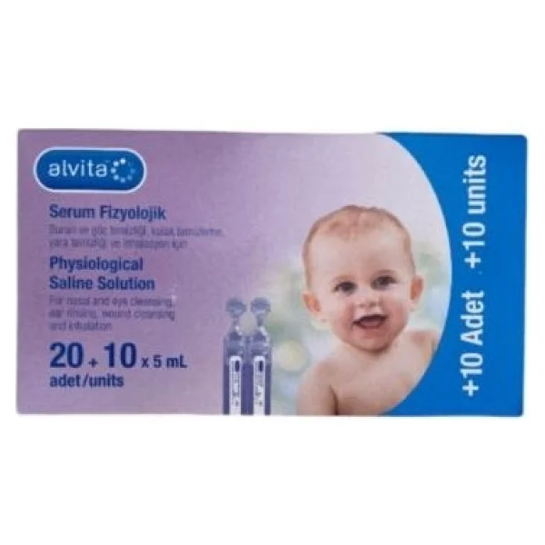 ALVİTA Bebekler İçin Serum Fizyolojik 20 Adet 5 ml Kulak Temizliği ve İnhalasyon İçin Uygun - Beyaz - Görsel 3