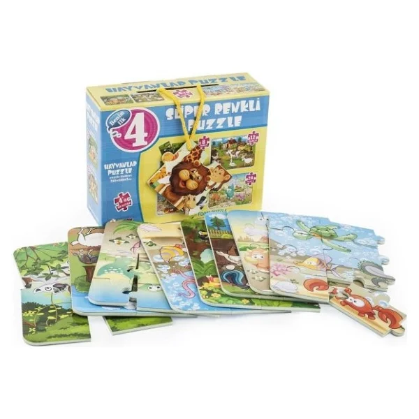 Dıytoy Süper Renkli 4'lü Puzzle - Hayvanlar / 8+12+16+24 Parça Puzzle - Görsel 2