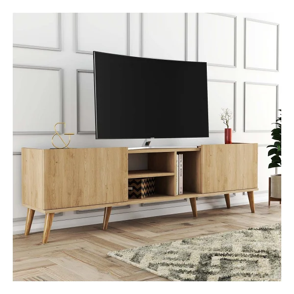 Mezza 1350 Lotus 180 Cm (Ahşap Ayaklı) TV Ünitesi Sepet Rengi - Meşe - Görsel 9