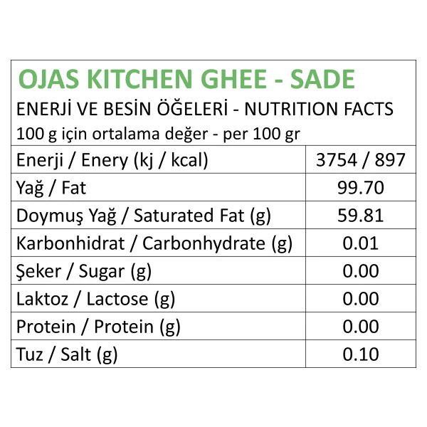 Ojas Kitchen Sade Ghee & Sarımsaklı Ghee Sade Yağ 225 Gr X 2'li Laktozsuz Gdo' Suz Saf Yağ - 450 Gr - Görsel 2