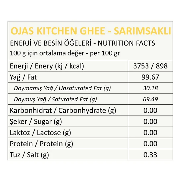 Ojas Kitchen Sade Ghee & Sarımsaklı Ghee Sade Yağ 225 Gr X 2'li Laktozsuz Gdo' Suz Saf Yağ - 450 Gr - Görsel 3