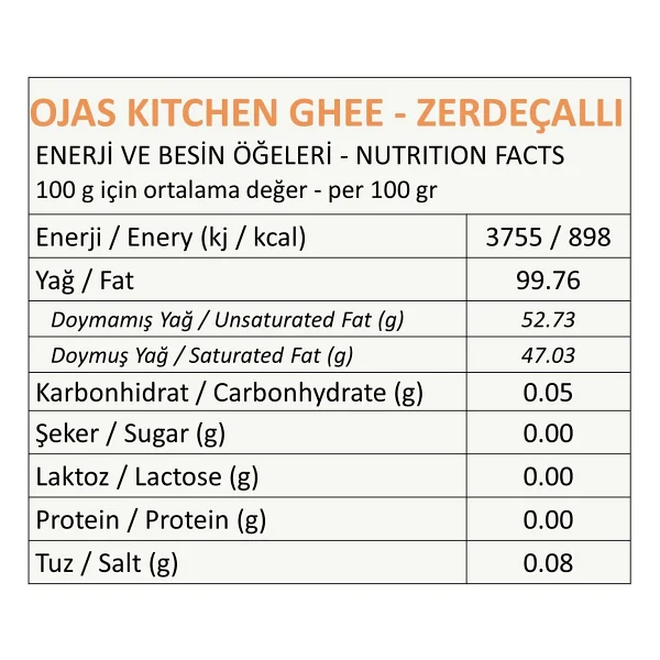 Ojas Kitchen Sade & Zerdeçallı Ghee (Sade Yağ) 2 X 225 Gr - Laktozsuz Gdo' Suz Saf Yağ - 450 Gr - Görsel 3