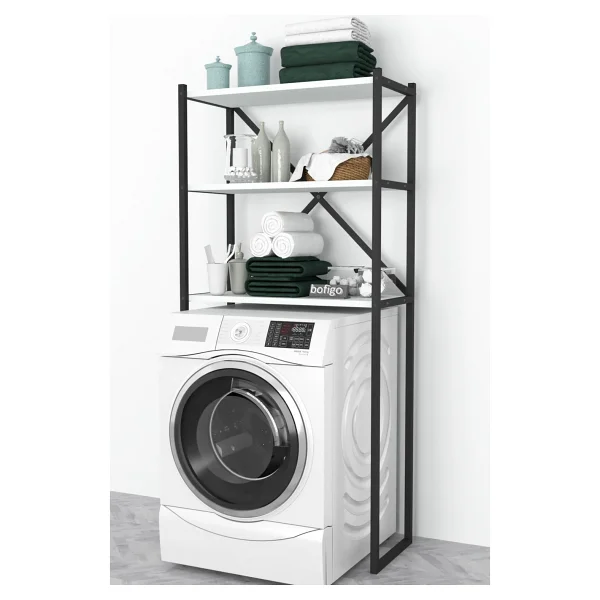 Bofigo 3 Raflı Metal Banyo Düzenleyici Metal Banyo Rafı Çamaşır Makinası Üstü Çam - Görsel 8