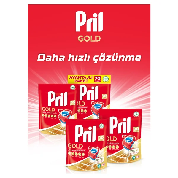 Pril Gold 30 Yıkama Bulaşık Deterjanı Tableti Hızlı Çözünme ve Mükemmel Parlaklık - Görsel 5
