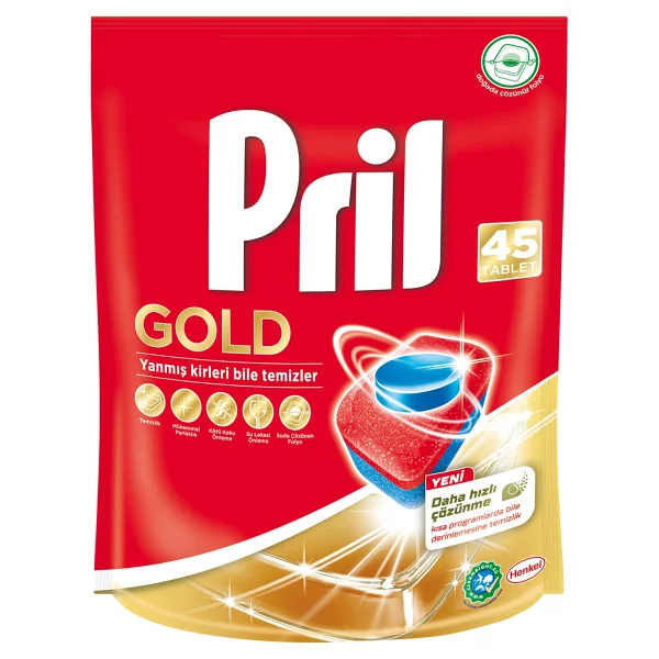 Pril Gold 45 Yıkama Tablet Bulaşık Makinesi Deterjanı Kolay Çözünme ve Ferah Koku - Görsel 8