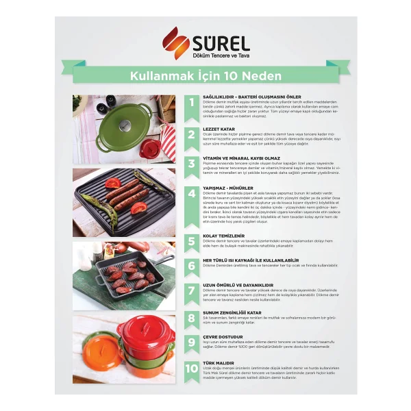 Sürel 6117 Demir Döküm Yuvarlak Sahan 16 Cm Kırmızı - Görsel 2