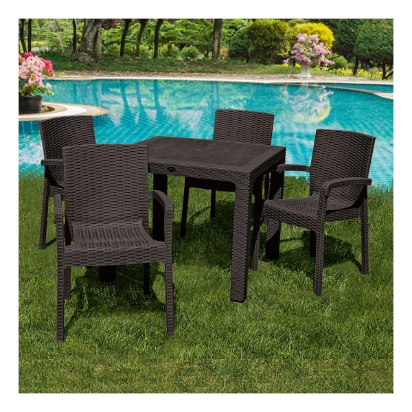 Violet Rattan 90x90cm 4lü Camsız Bahçe Mutfak Masa Takımı Cappuccino - Cappucino - Görsel 5