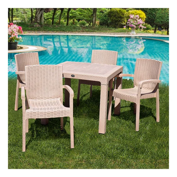 Violet Rattan 90x90cm 4lü Camsız Bahçe Mutfak Masa Takımı Cappuccino - Cappucino - Görsel 4