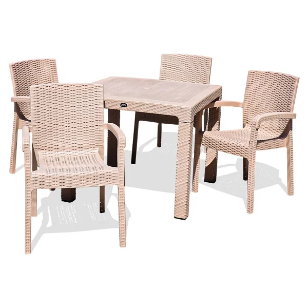 Violet Rattan 90x90cm 4lü Camsız Bahçe Mutfak Masa Takımı Cappuccino - Cappucino - Görsel 3
