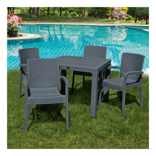 Violet Rattan 90x90cm 4lü Camsız Bahçe Mutfak Masa Takımı Cappuccino - Cappucino - Görsel 6