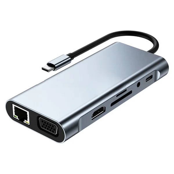 Coverzone 11 İn 1 Type-C To USB Hub Port Adaptör Hdmı, 4x USB, Lan, Vga Sd Card Çevirici Çoklayıcı - Görsel 3