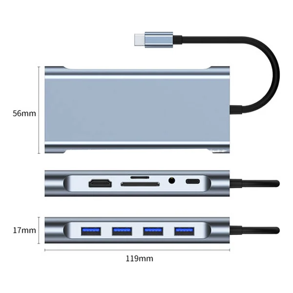 Coverzone 11 İn 1 Type-C To USB Hub Port Adaptör Hdmı, 4x USB, Lan, Vga Sd Card Çevirici Çoklayıcı - Görsel 4