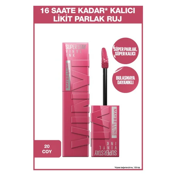 Maybelline New York Super Stay Vinyl Ink Parlak 20 Coy Likit Ruj - Görsel 3