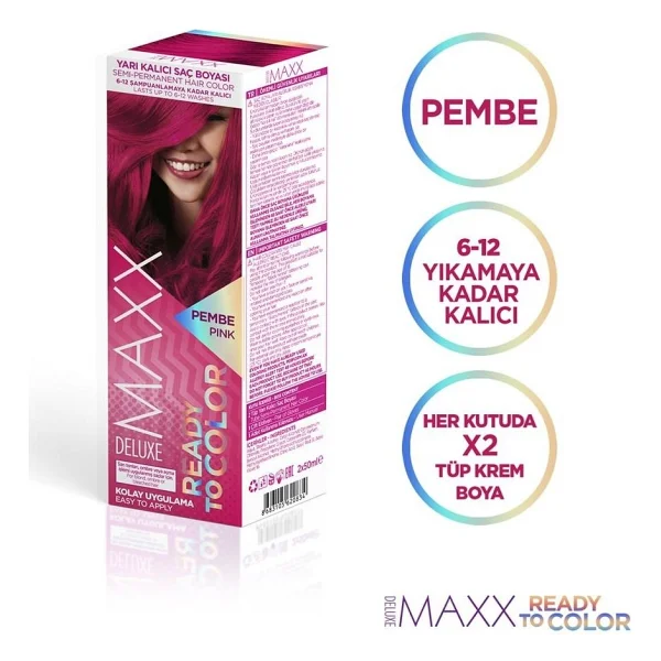 Maxx Deluxe Yarı Kalıcı Saç Boyası 2x50ml Pembe - Görsel 3