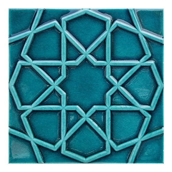 Armada Çini 20x20 Cm Rölyefli Turkuaz Selçuklu Yıldızı Deseni Çini Karo - Görsel 3