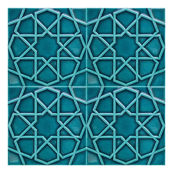 Armada Çini 20x20 Cm Rölyefli Turkuaz Selçuklu Yıldızı Deseni Çini Karo - Görsel 2