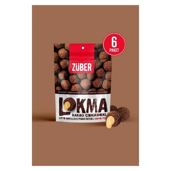 Züber Lokma Kakao Çekirdeği Kaplı 96 Gr 6'lı Paket Fındık Ezmeli Meyve Topu - Görsel 4