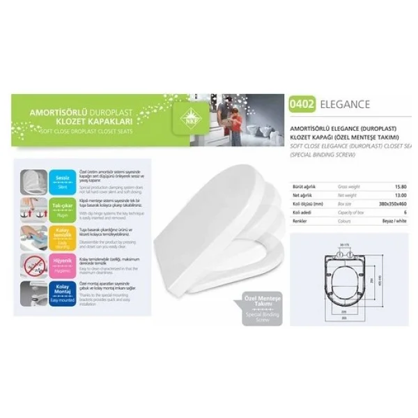 Nkp Elegance Duroplast Yavaş Kapanır Klozet Kapağı 0402 - Görsel 2