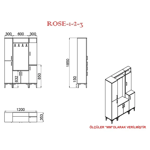 Kalender Dekor Rose-1-2-3 Rs01 Portmanto Vestiyer Ayakkabılık - Görsel 5