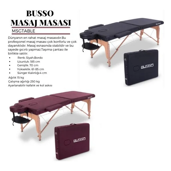 Busso Msgtable Masaj Masası Bordo - Görsel 2