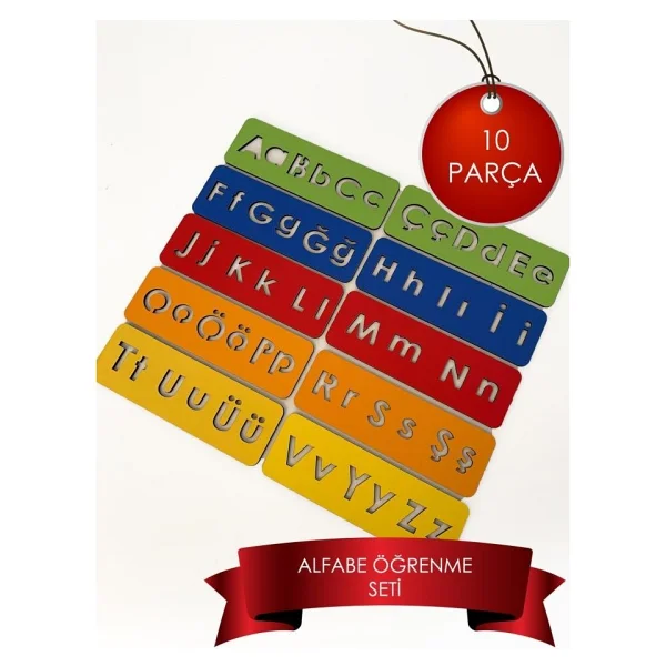 Woodylife Çocuk Montessori Alfabe Öğrenme Seti 5 Renkli El Kası Geliştirme 10 Parça - Görsel 4